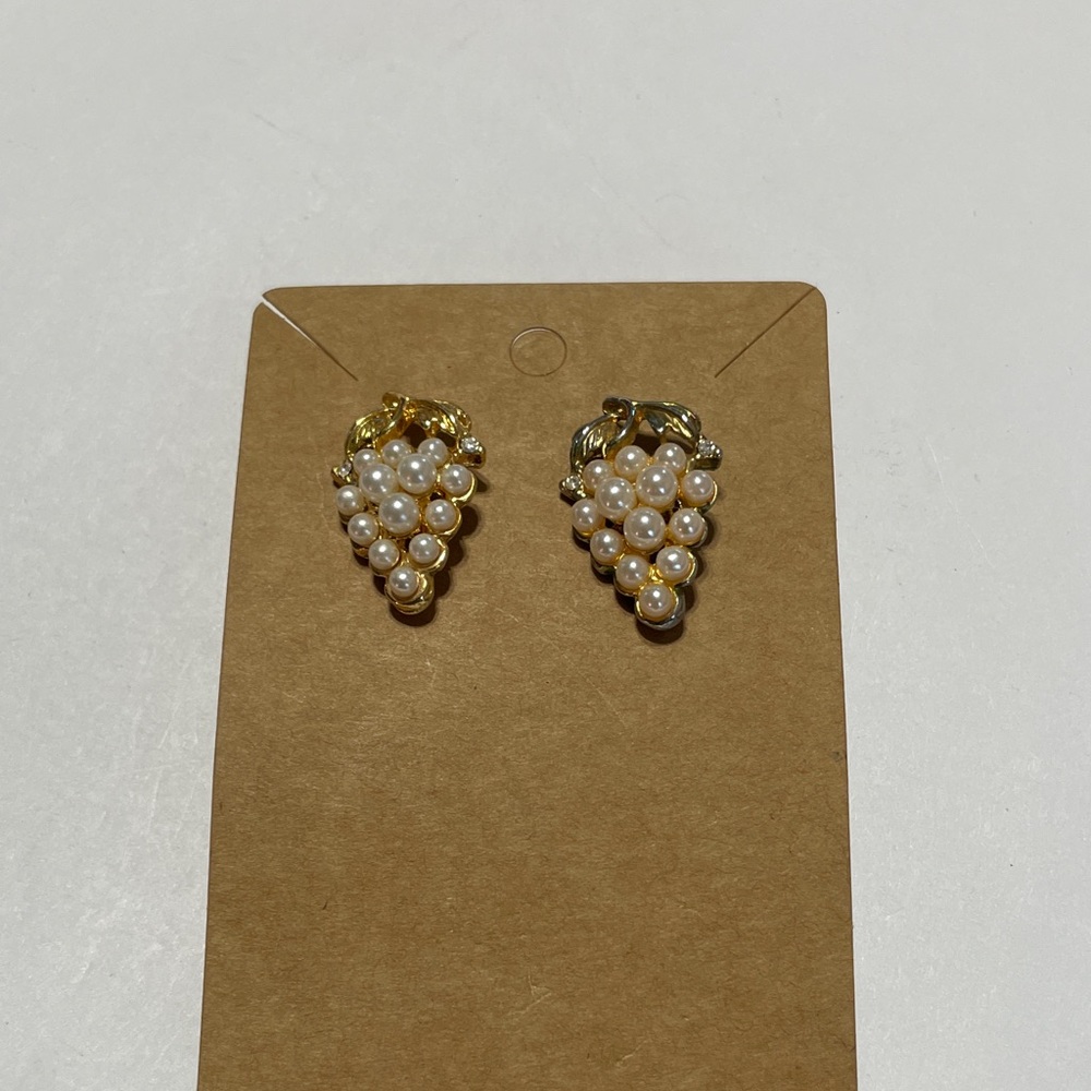 Vintage Gold and Pearl Grape Cluster Earrings